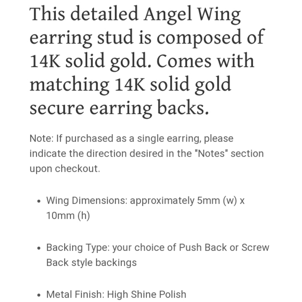 14K Rose Gold Angel Wing Stud (Genuine Gold) - Picture 6 of 6